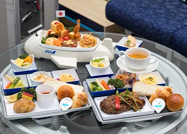 ANA themed in-flight meal experience and airline dining setup at Centrair Hotel Nagoya