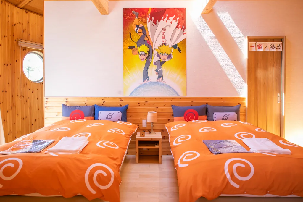 NARUTO anime themed bedroom with ninja world artwork at GRAND CHARIOT Awaji Island